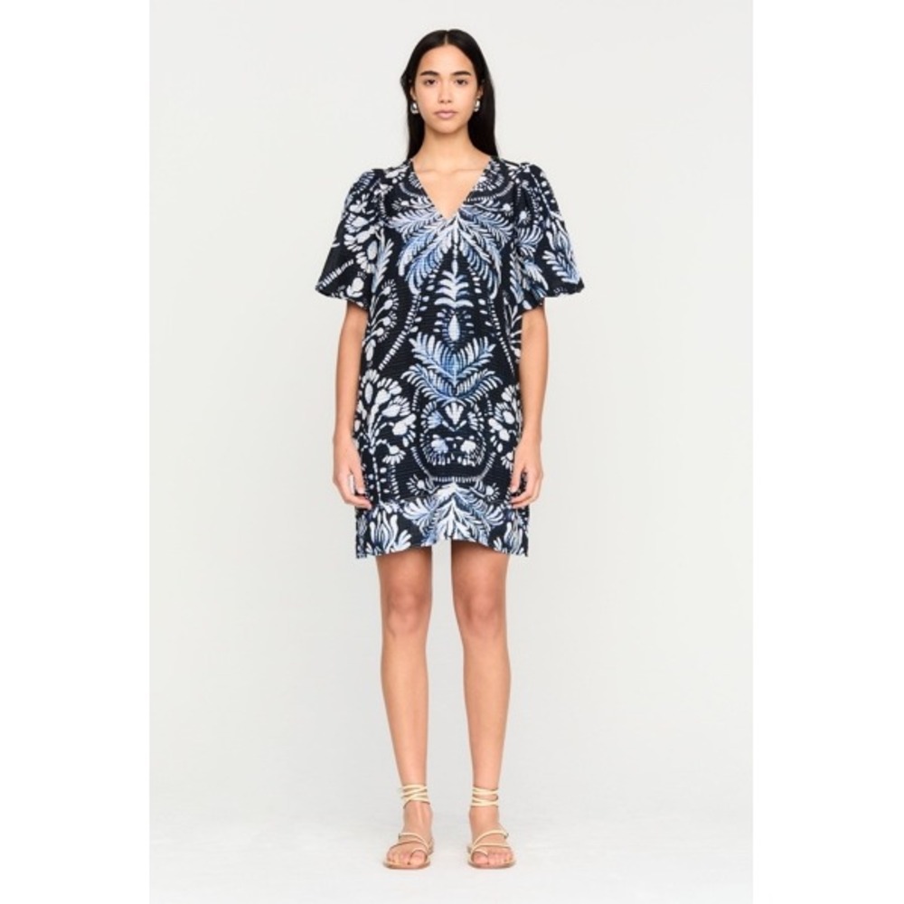 MARIE OLIVER Kiki Shibori Mini Dress Seersucker Shibori Print Linen Blend Small